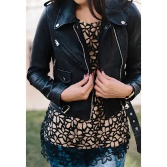 Lela Rose Target Neiman Marcus Crochet Lined‎ Sleeveless Blouse Black Tan Large - Picture 2 of 9